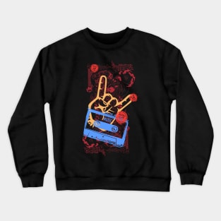 hand of rock with devil horns and cassette Crewneck Sweatshirt